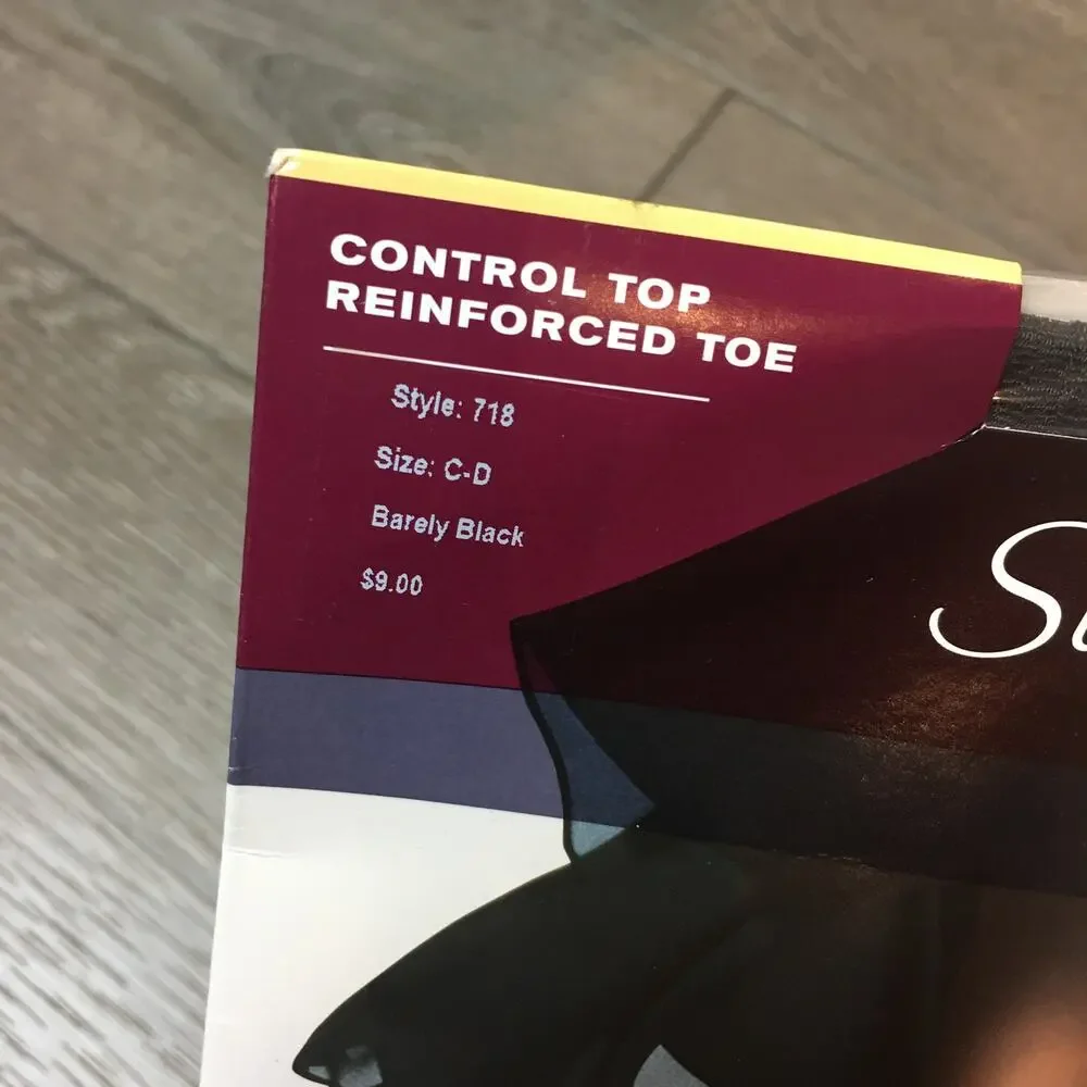 New Hanes Silk Reflections Silky Sheer Control Top Reinforced Toe C-D Barely Blk
